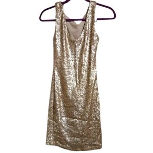 CRYSTAL DOLL sequin bodycon mini dress in gold. Size xs NWT